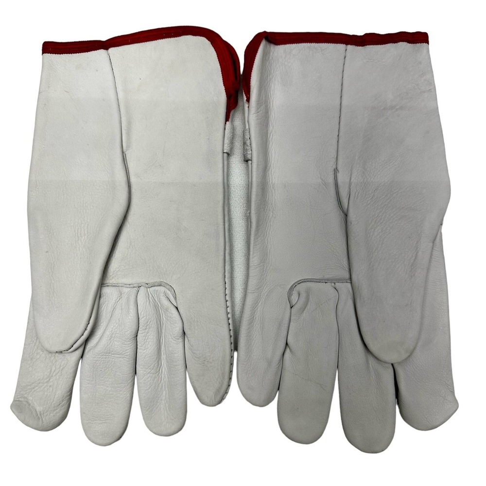 White Smooth Leather With Red Rim Work Gloves‎ with Adjustable Buckle